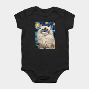 Cute Ragdoll Cat Breed Painting in a Van Gogh Starry Night Art Style Baby Bodysuit